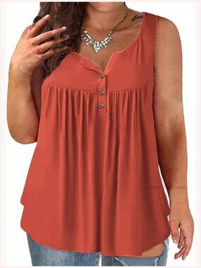 Plus Size Tank Top Henley Button Up Tunic Sleeveless Flowy Blouse
